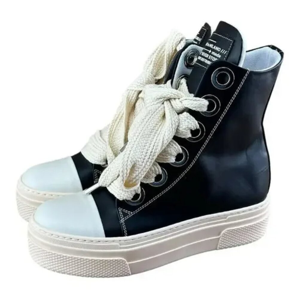 Cristian Zerotre Calipso 300 Black/White High Top Platform Leather Sneakers